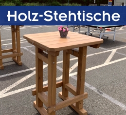 Massivholz-Hochtisch für 4-6 Personen beim AMAZON Sommerfest mit Tischdeko.