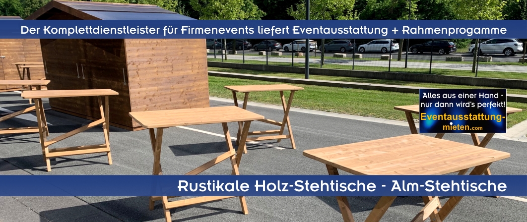 Klappbare rustikale Alm-Stehtische auf der Messe Nürnberg.